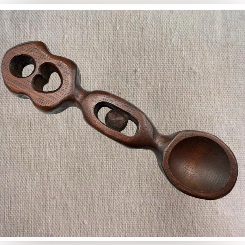 Hand Carved Welsh Love Spoon Wood Ball-in-Cage Heart Folk Art Gift